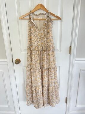 &merci Floral Tiered Maxi Dress Small Pockets Yellow Floral Boho Cottagecore